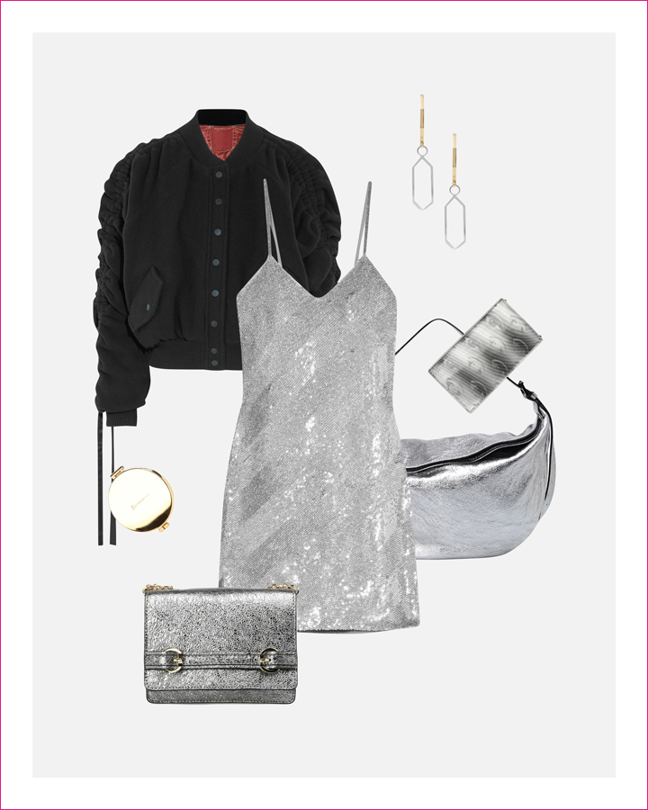 Сочетание: moon boots + серебряное платье